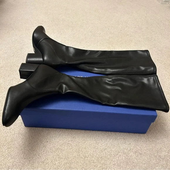 Stuart Weitzman Frannie 60 black leather Stretch knee-high boots Size 7